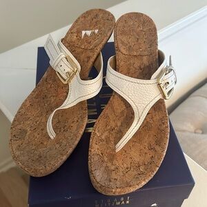 Stuart Weitzman cork and white leather sandals